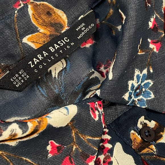 ~ ZARA  Sheer* XS Tunic Blouse/Dress Floral Botanical Boho Button Up Long Sleeve - Picture 15 of 16